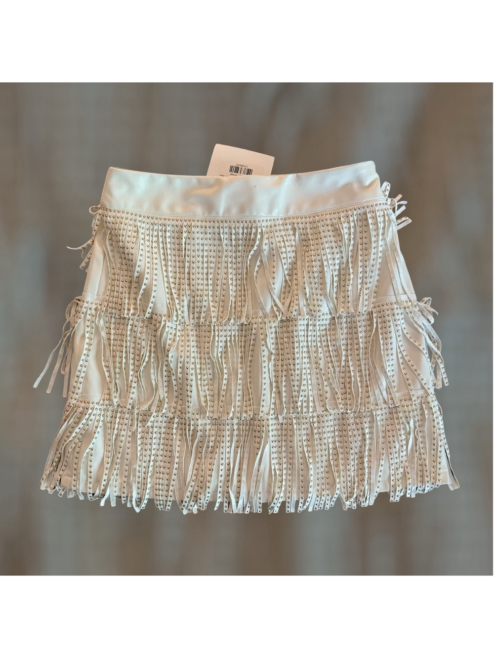 Women's Blue B Collection White Studded Western Fringe Mini Skirt S